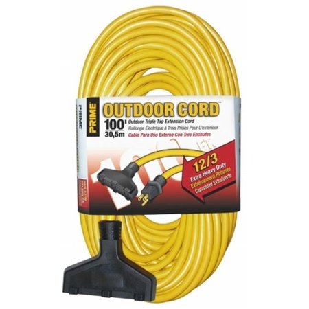 PRIME Prime EC600835 Triple-Tap Outdoor Extension Cord; Yellow - 100 ft. EC600835